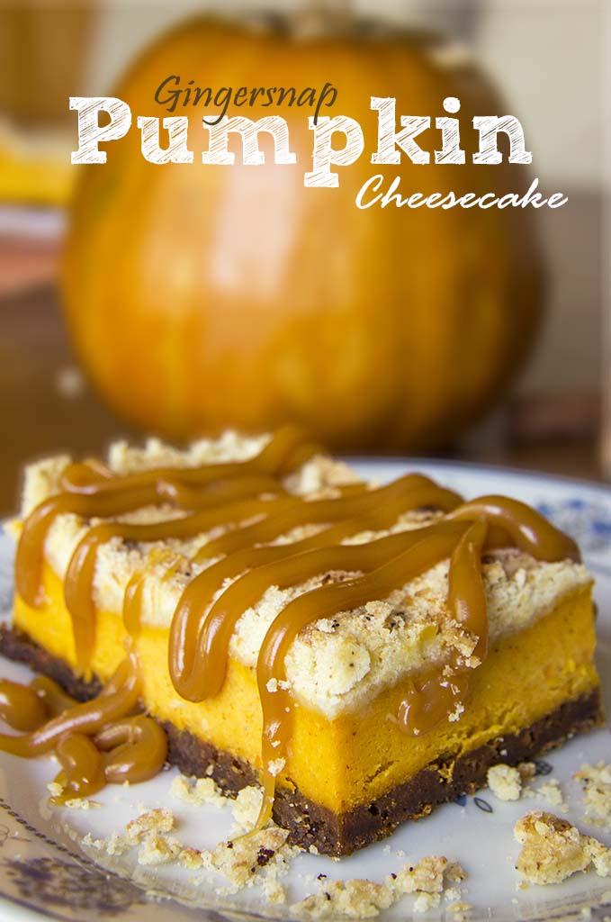 Pumpkin Cheesecake Bars with Gingersnap Crust Cakescottage