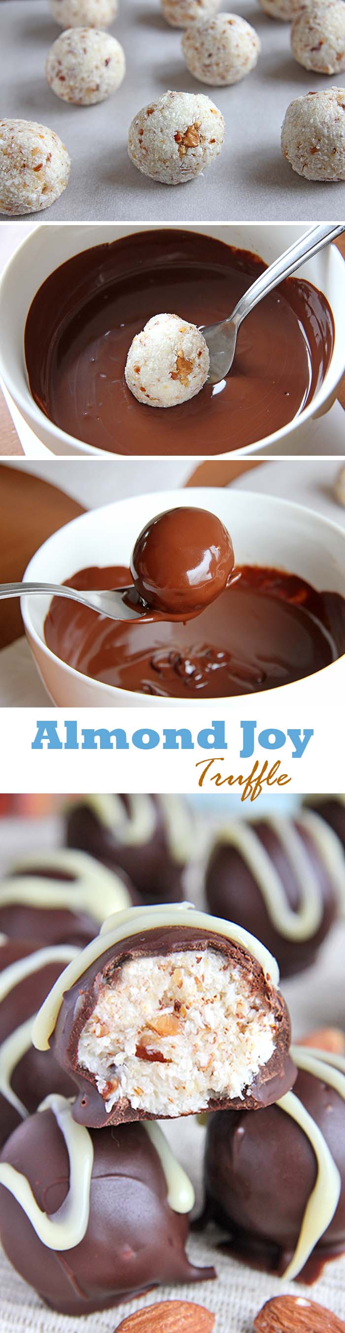 Truffles that tastes just like the Almond Joy candy bar! Your family and friends are sure to love them. #almondjoy #truffle #homemade
