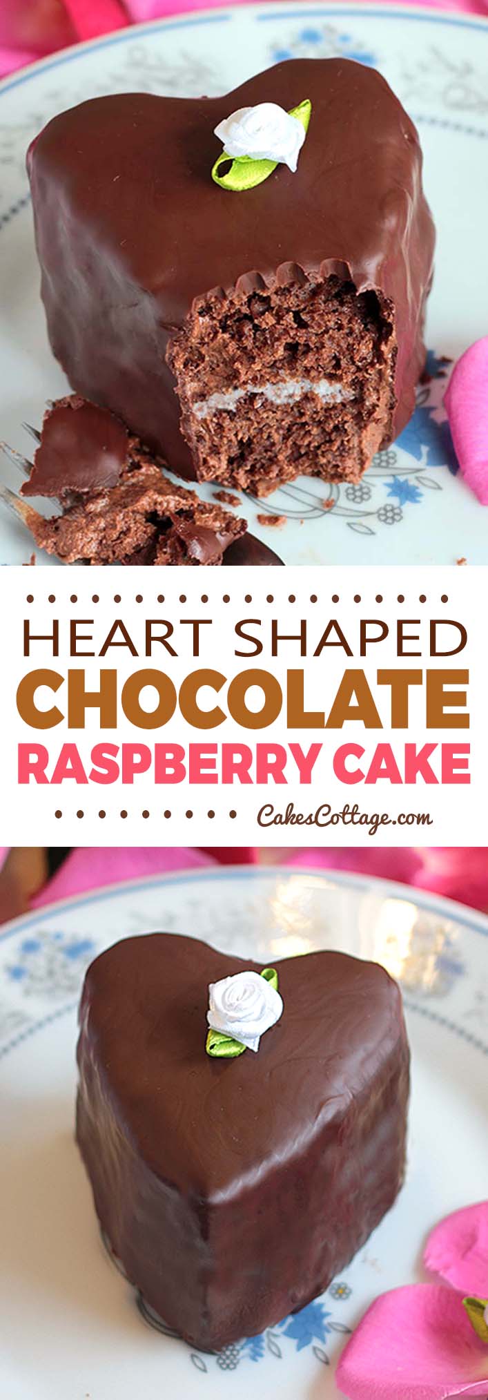 Heart Shaped Chocolate Cakes with a tender raspberry cream are the perfect dessert for Valentine’s Day or date night! #chocolate #valentine #raspberry