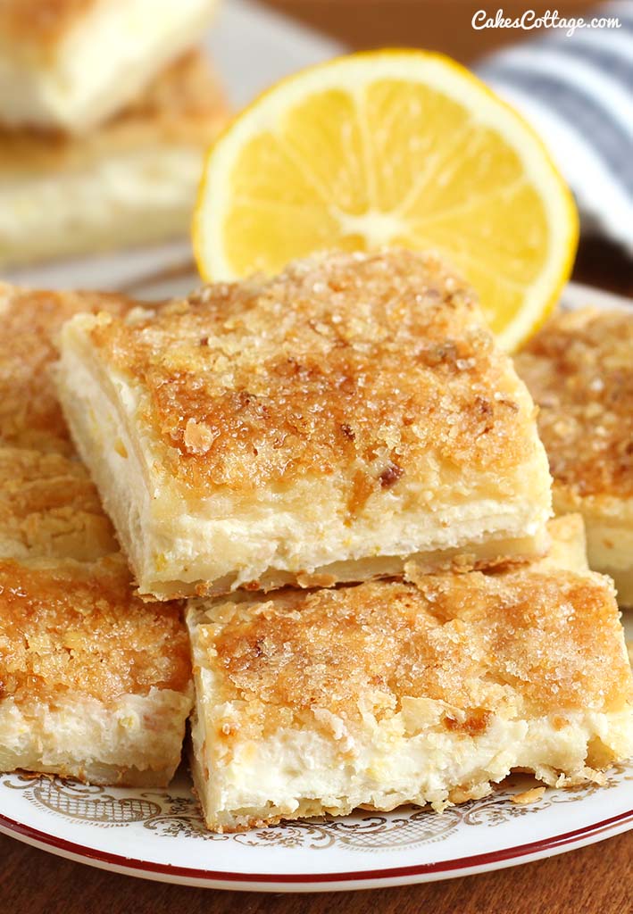 Easy Lemon Cream Cheese Bars - Crescent Rolls, with simplest cheesecake filling.