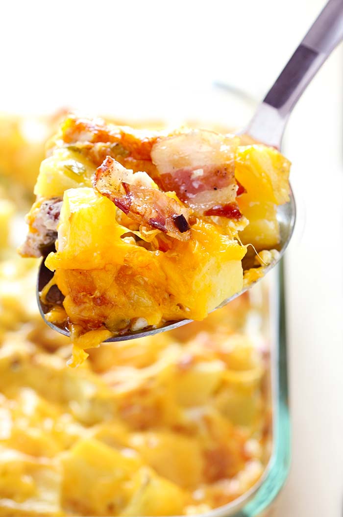 Try out this Loaded Baked Chicken Potato Casserole. Quick and easy, feeds the whole family!