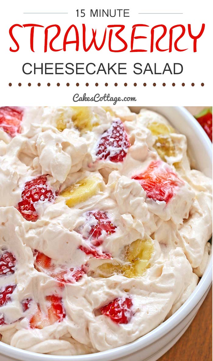  Strawberry Cheesecake Salad - or what I like to call a “potluck salad.” Rich and creamy cheesecake filling is folded into your favorite berries to create the most amazing fruit salad ever! 