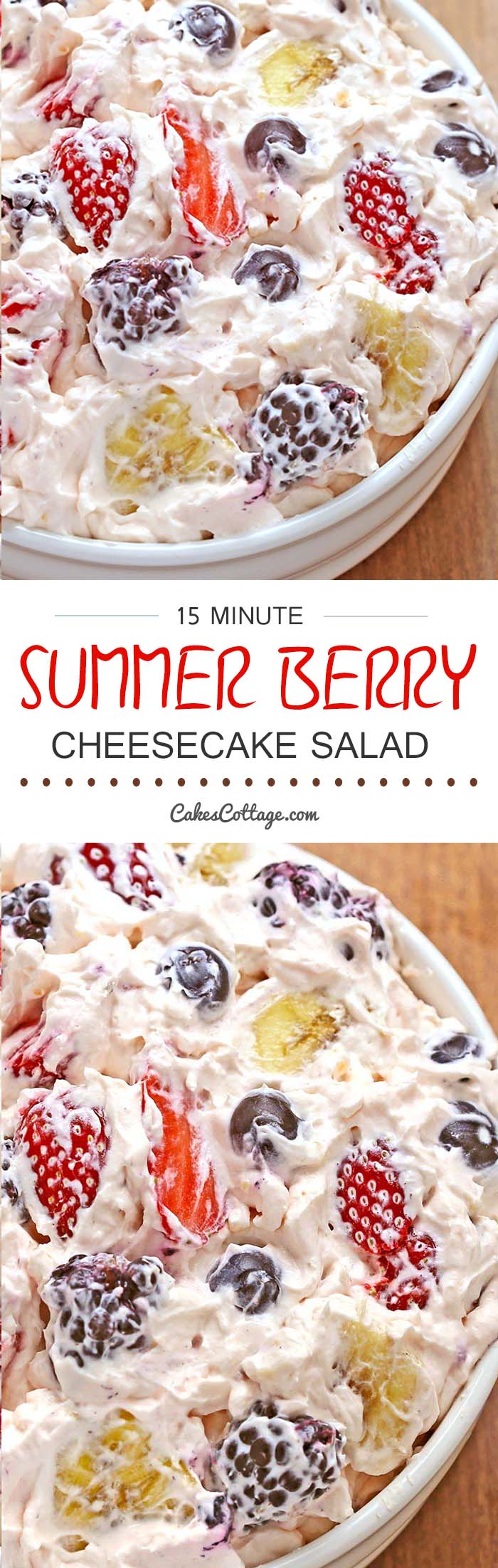 Summer Berry Cheesecake Salad - delicious, absolutely loaded with berries tossed in a thick, rich and creamy cheesecake mixture, a must have for all picnics, BBQ's, potlucks, and family get-togethers...