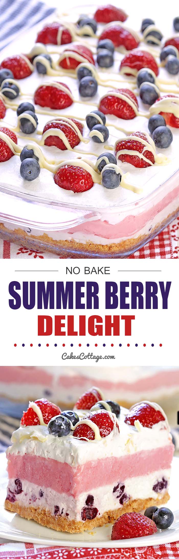 a perfect red, white, and blue no bake summer berry delight for your Memorial Day, 4th of July BBQ’s or any family get-togethers…