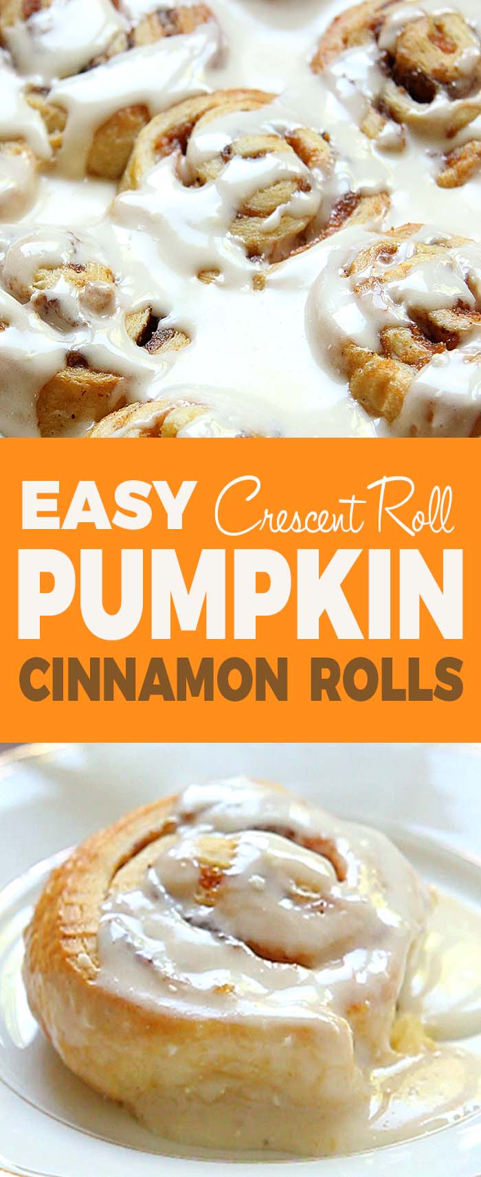 Skip the yeast, and dough....try Easy Pumpkin Cinnamon Rolls made with crescent roll dough and topped with a homemade cream cheese frosting. The perfect fall breakfast!