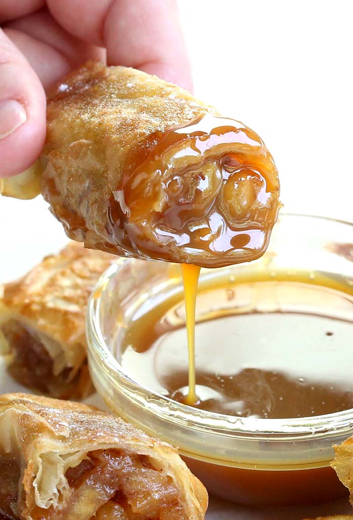 APPLE PIE EGG ROLLS Oh my! You combined apple pie and egg rolls?! It looks and sounds incredible! Perfect for dessert ! 