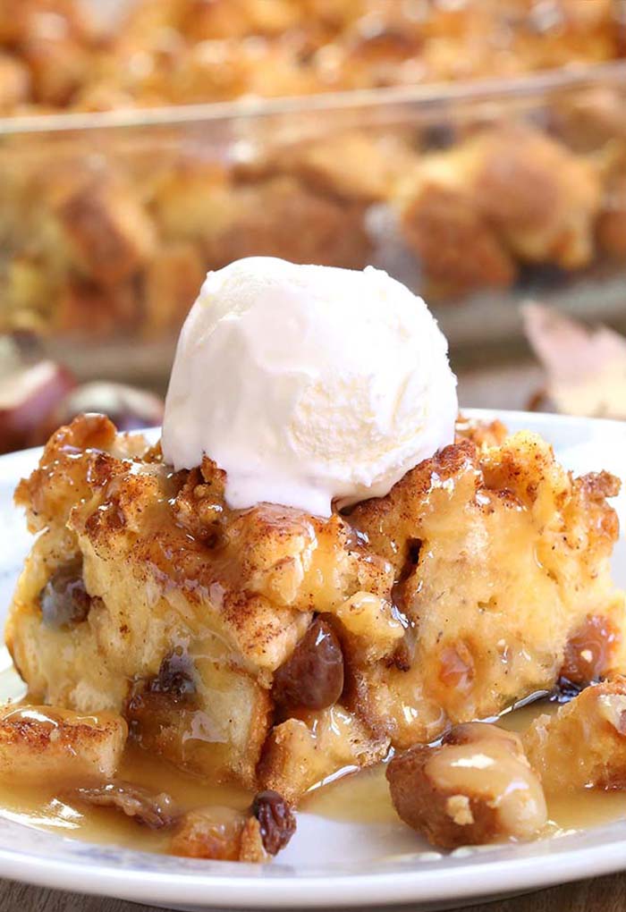 Old fashioned bread pudding with vanilla,bourbon or caramel sauce is an easy and simple homestead recipe to use up eggs, milk and stale bread. Comfort food at its best – breakfast, dessert, or snack!