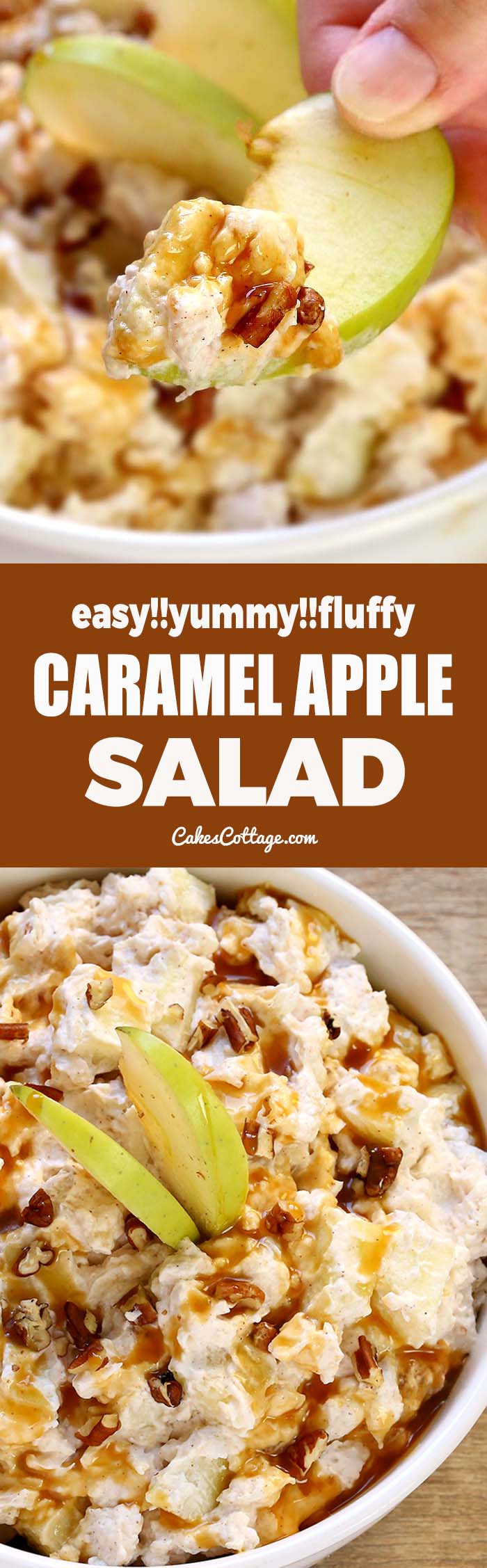 Caramel Apple Salad is a super simple, delicious fall salad! It only take a few ingredients and couple minutes to whip up, and is always a hit at parties.
