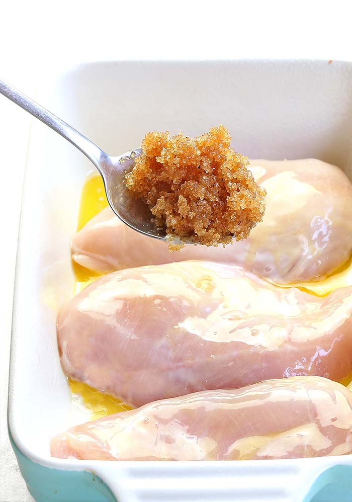 Quick and easy baked chicken breasts recipe made with a bit of butter, some brown sugar, and garlic. But don’t let the simplicity fool you. It’s also outrageously delicious!