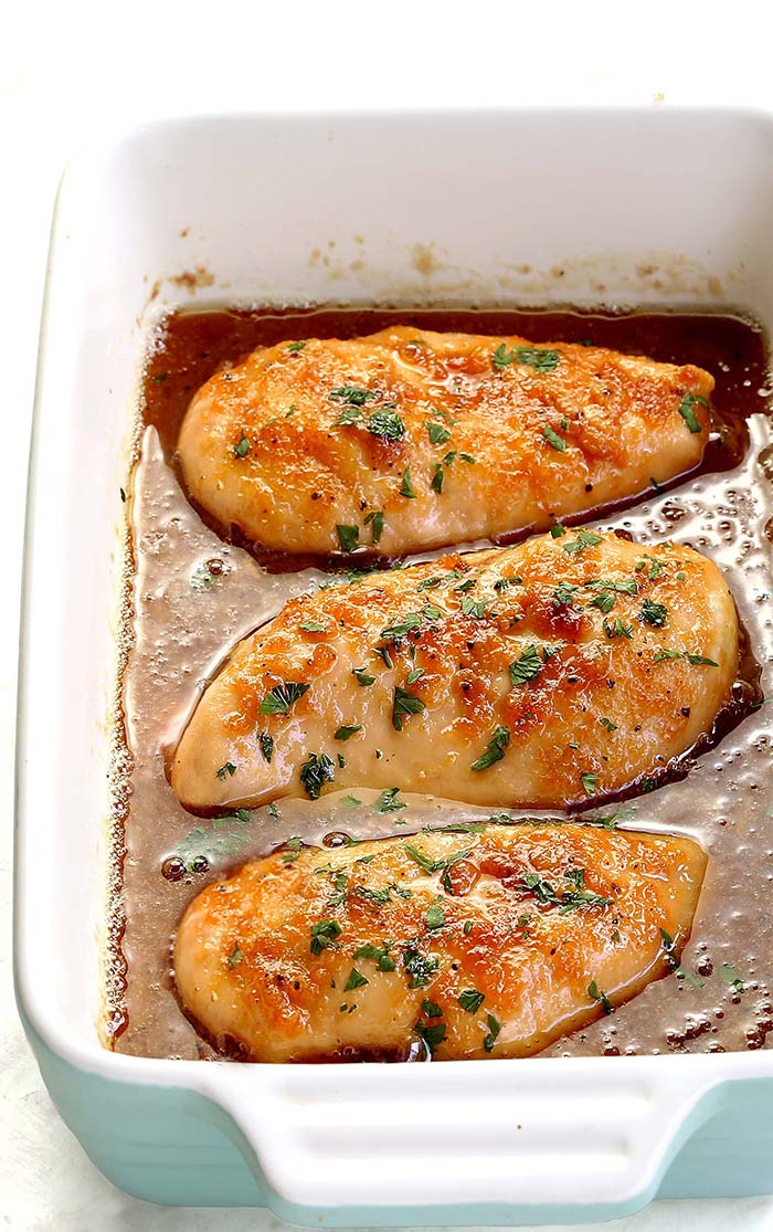 Quick and easy baked chicken breasts recipe made with a bit of butter, some brown sugar, and garlic. But don’t let the simplicity fool you. It’s also outrageously delicious!