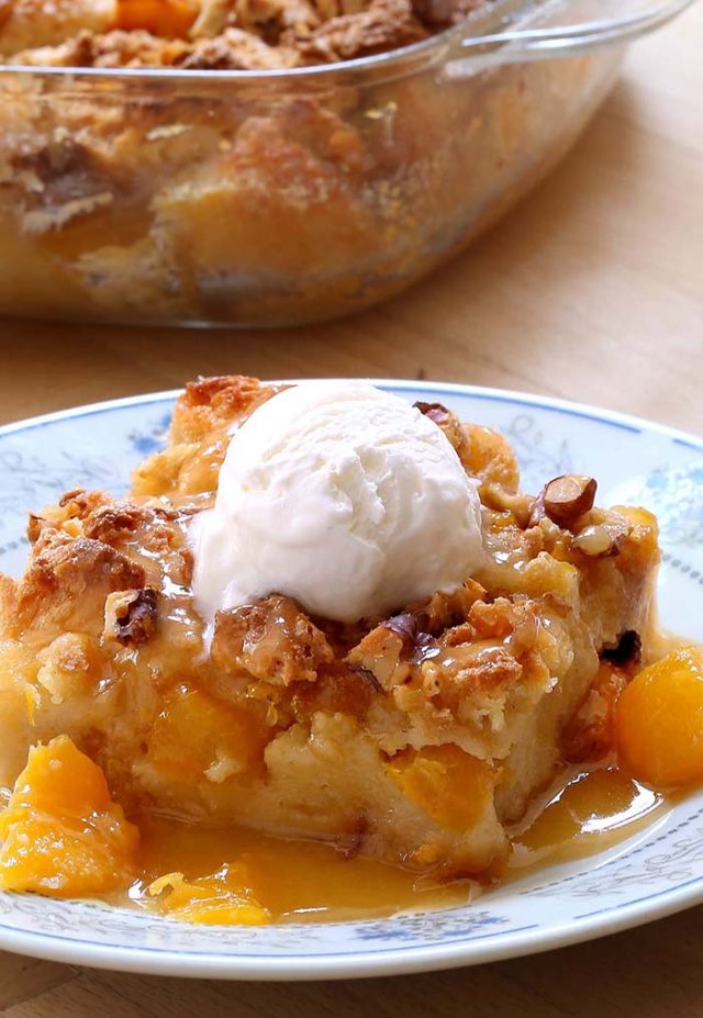 Easy Peach Bread Pudding is a summer dessert that's bursting with peach flavor!