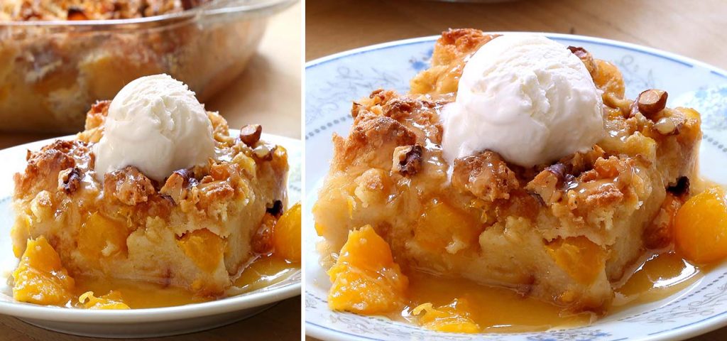 Easy Peach Bread Pudding - Cakescottage