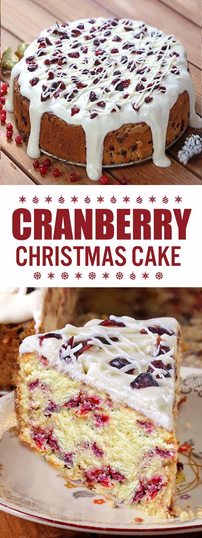 This is the perfect Cranberry Christmas Cake! All of the holiday flavors you love in the Starbucks’ Cranberry Bliss Bars in the cake form.