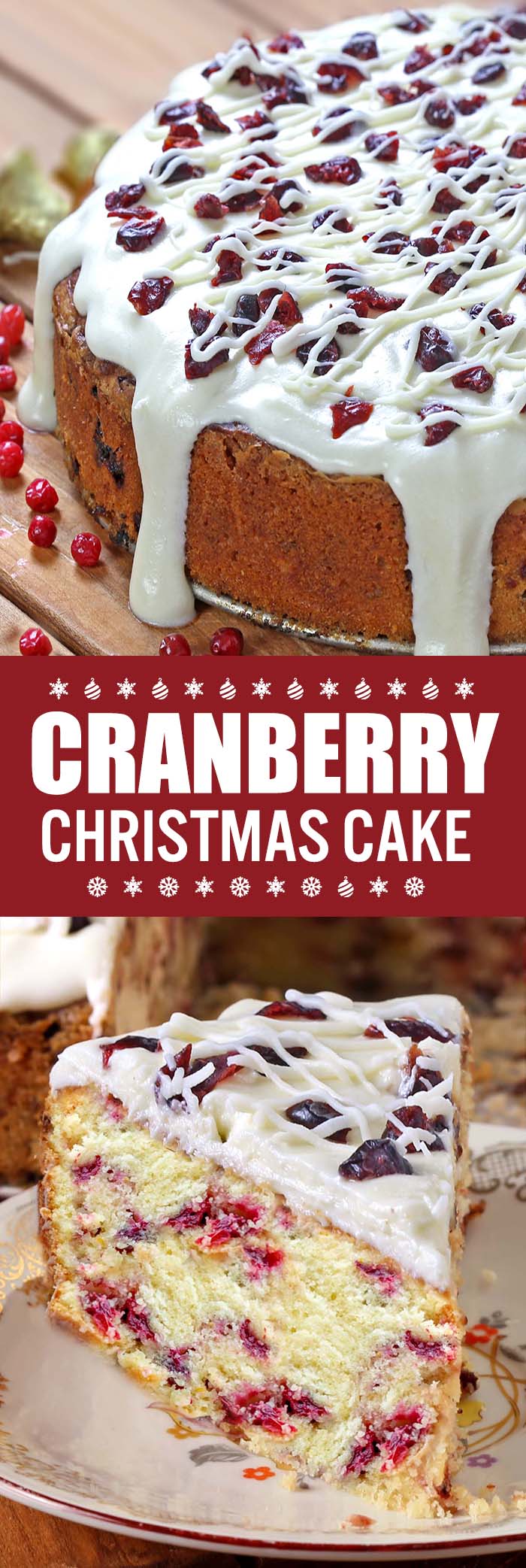 This is the perfect Cranberry Christmas Cake! All of the holiday flavors you love in the Starbucks’ Cranberry Bliss Bars in the cake form.