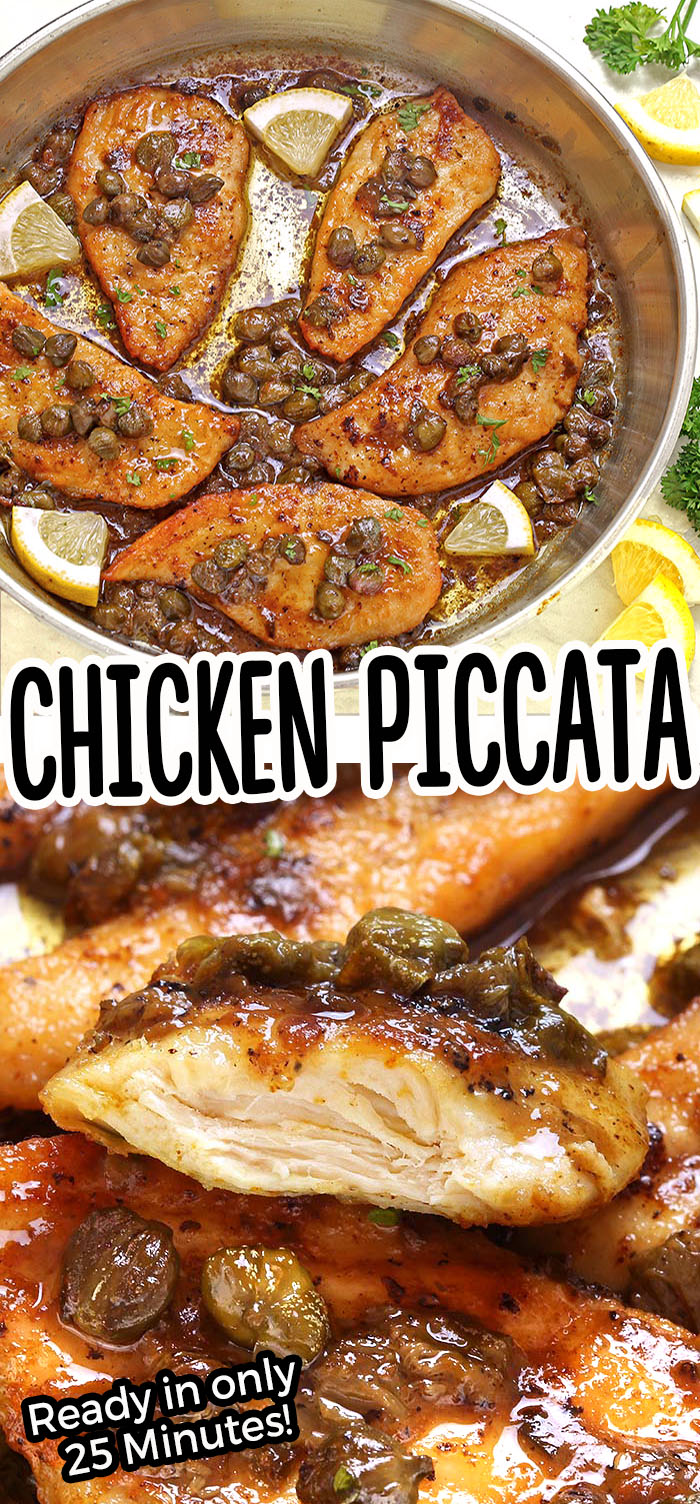 Chicken Piccata - It's pan-fried chicken in a piccata sauce. A few simple ingredients, about 20 minutes, to make this delicious restaurant quality meal at home!  #chicken dinner #weeknight meal #easy recipe
