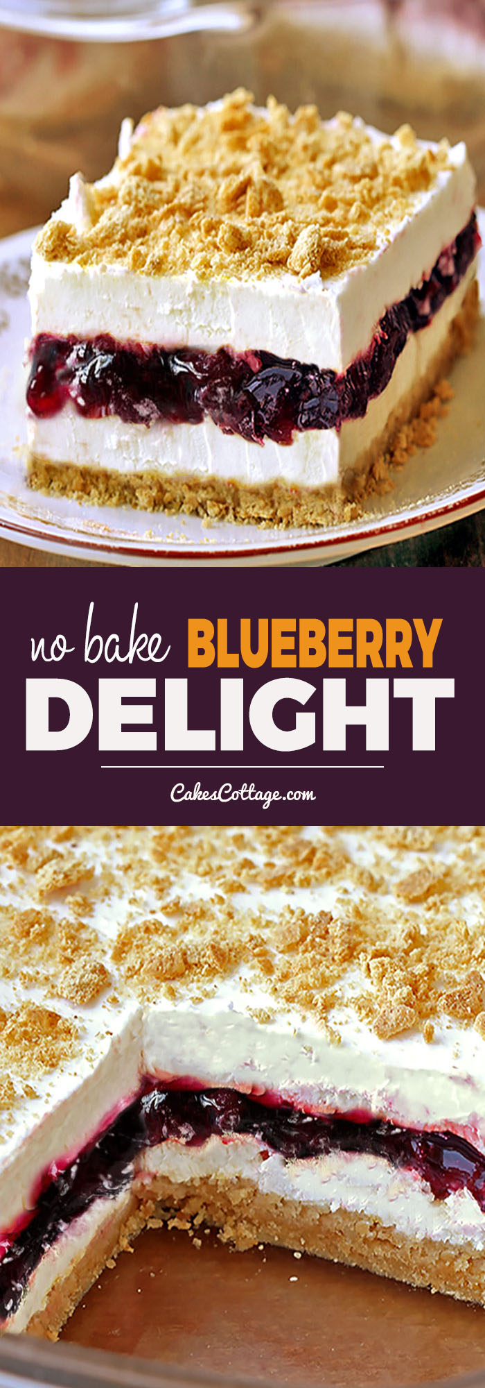 Quick, Easy & No bake Blueberry Delight Dessert! A great dessert to take to a potluck, family reunion, and any other occasion. It always gets rave reviews. 