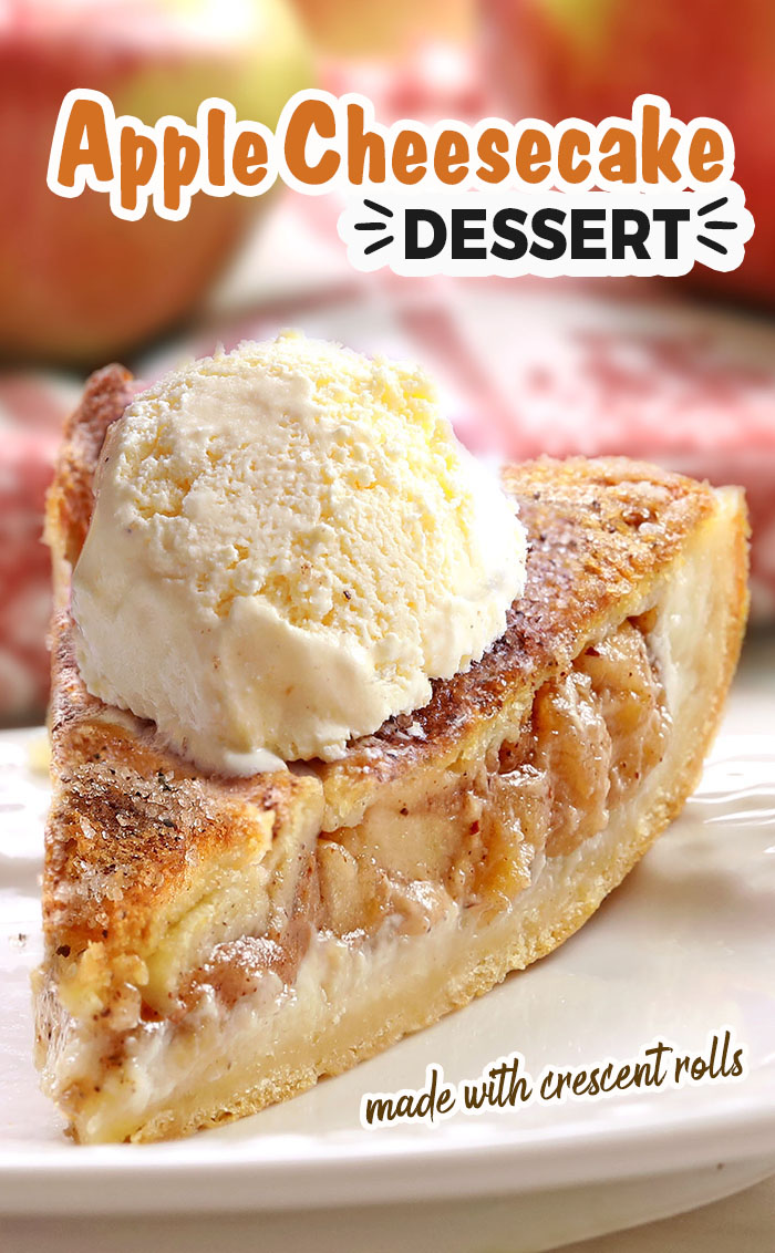 Apple Pie Cheesecake Dessert is quick and easy with minimal effort. It starts and ends with Crescent Rolls, with simplest apple pie and cheesecake filling.