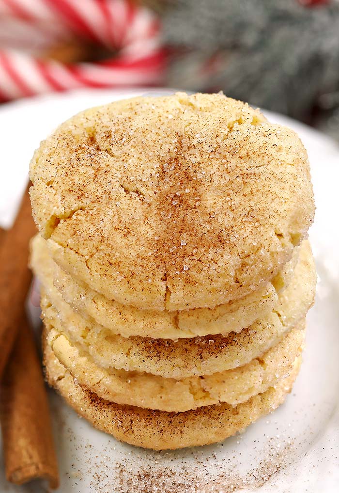 Eggnog Snickerdoodles - your favorite sugar cookie with a Christmas twist. Soft, chewy texture, and flavors of eggnog and spices — they’re sure to be a big hit!