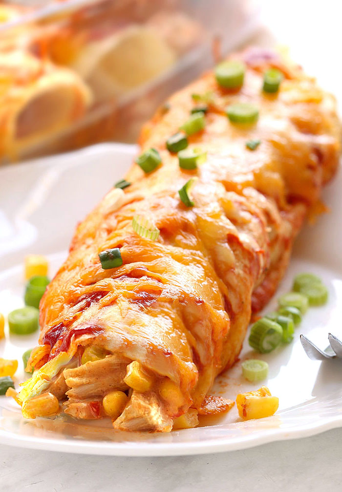easy-to-make Cream Cheese Chicken Enchiladas are a family favorite and the perfect enchilada recipe when you are craving Mexican food for dinner!