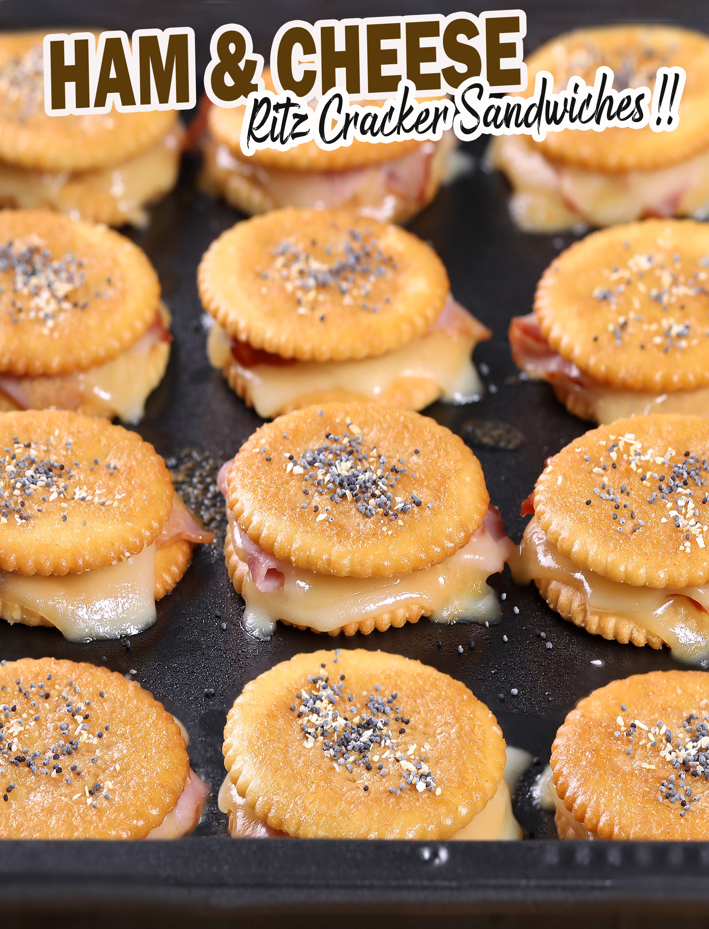 Ham and Cheese Ritz Cracker Sandwiches – fun little treats to serve for Christmas appetizers or game day snacking. Always a crowd favorite with layers of black forest Ham and Swiss cheese sandwiched in buttery crackers then topped with a sensational dijon glaze!