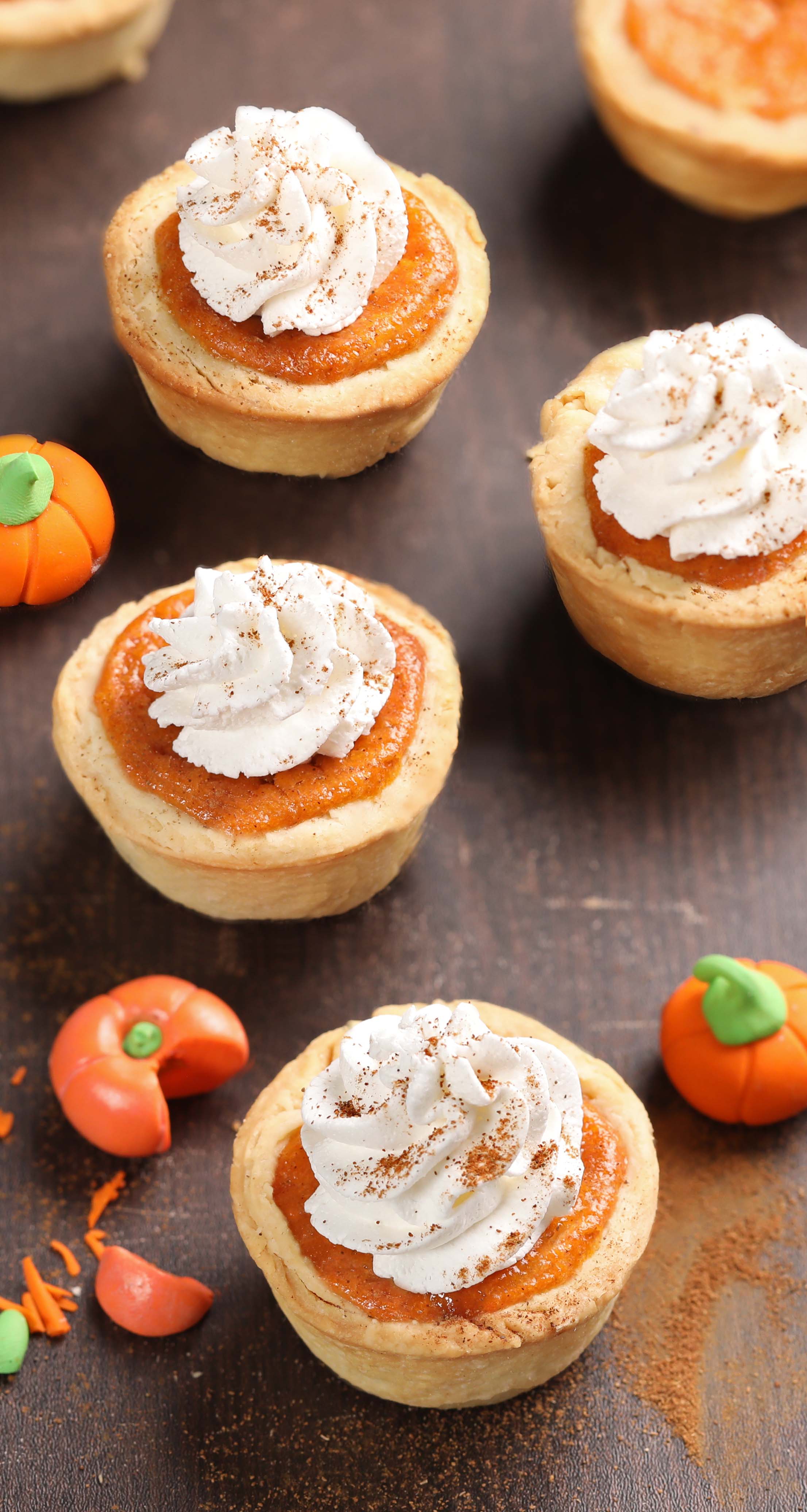 An easy recipe for mini pumpkin pies made in a muffin pan. The perfect dessert for Thanksgiving!