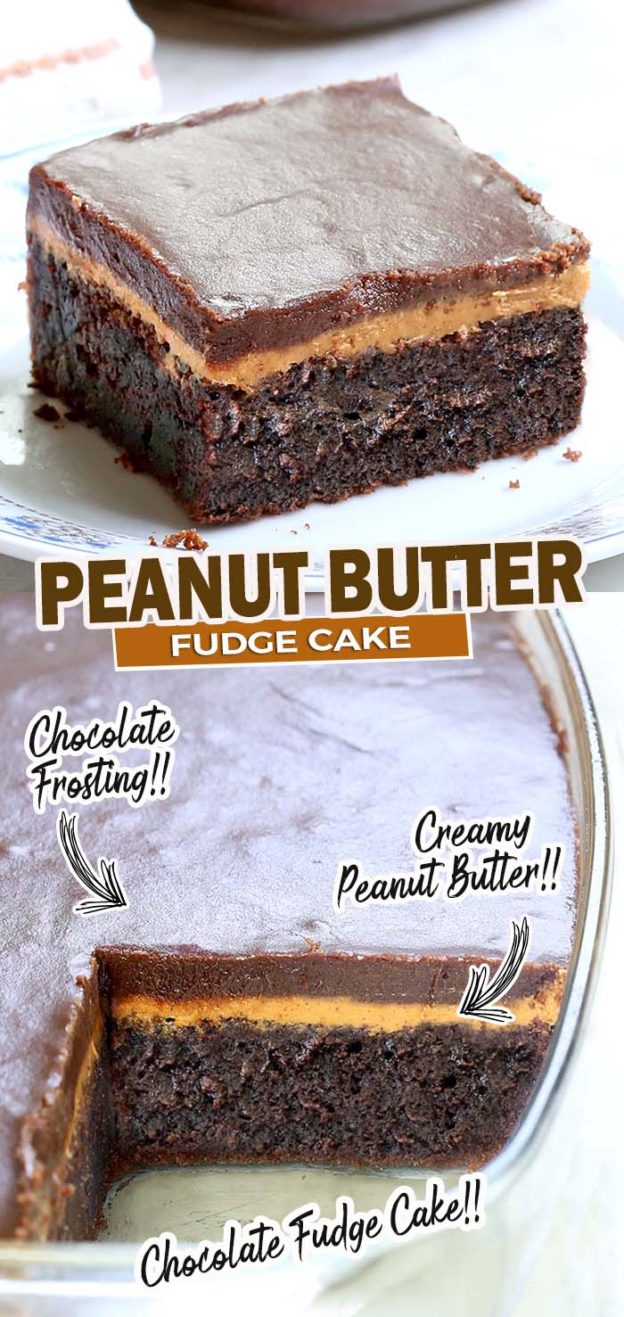 Chocolate Peanut Butter Fudge Cake - Cakescottage