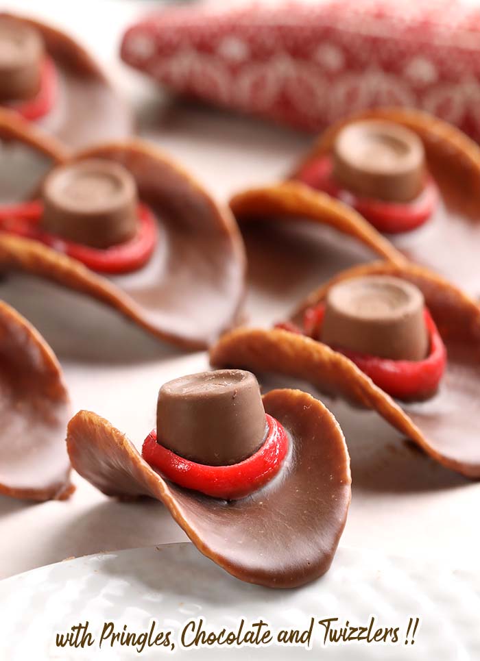 Calling all chocolate-lovers and cowboy fans! CHOCOLATE ROLO COWBOY HATS...Pringles, dipped in chocolate, a Rolo, and licorice. So cute and a unique summer treat to make with kids and the whole family.