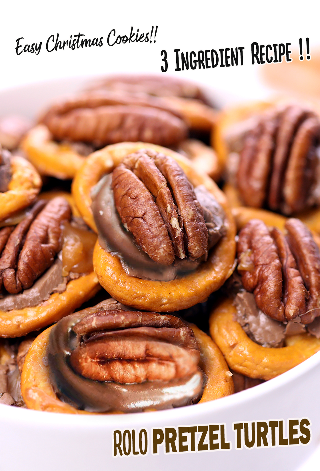 Rolo Pretzel Turtles - 3 ingredients are all you need…a pretzel, a Rolo, and a pecan to make this popular Christmas recipe! Trust me. A match made in Heaven.