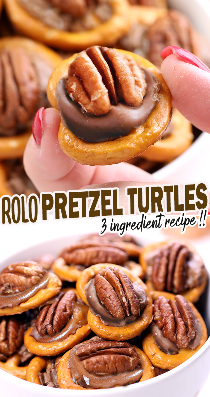 Rolo Pretzel Turtles - 3 ingredients are all you need…a pretzel, a Rolo, and a pecan to make this popular Christmas recipe! Trust me. A match made in Heaven.