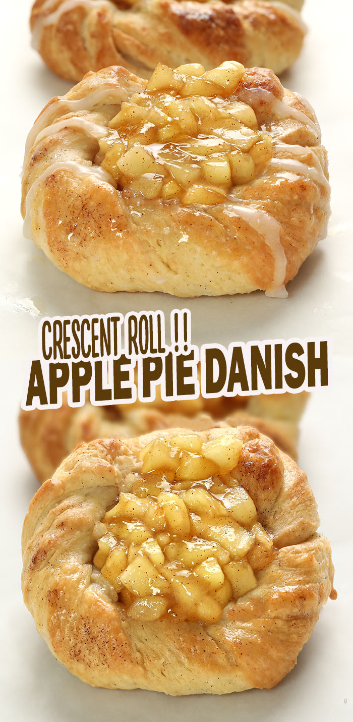 Crescent Roll Apple Danish recipe is fast, delicious, and made with crescent roll dough, fresh apples for the apple pie filling, and a simple sugar glaze!