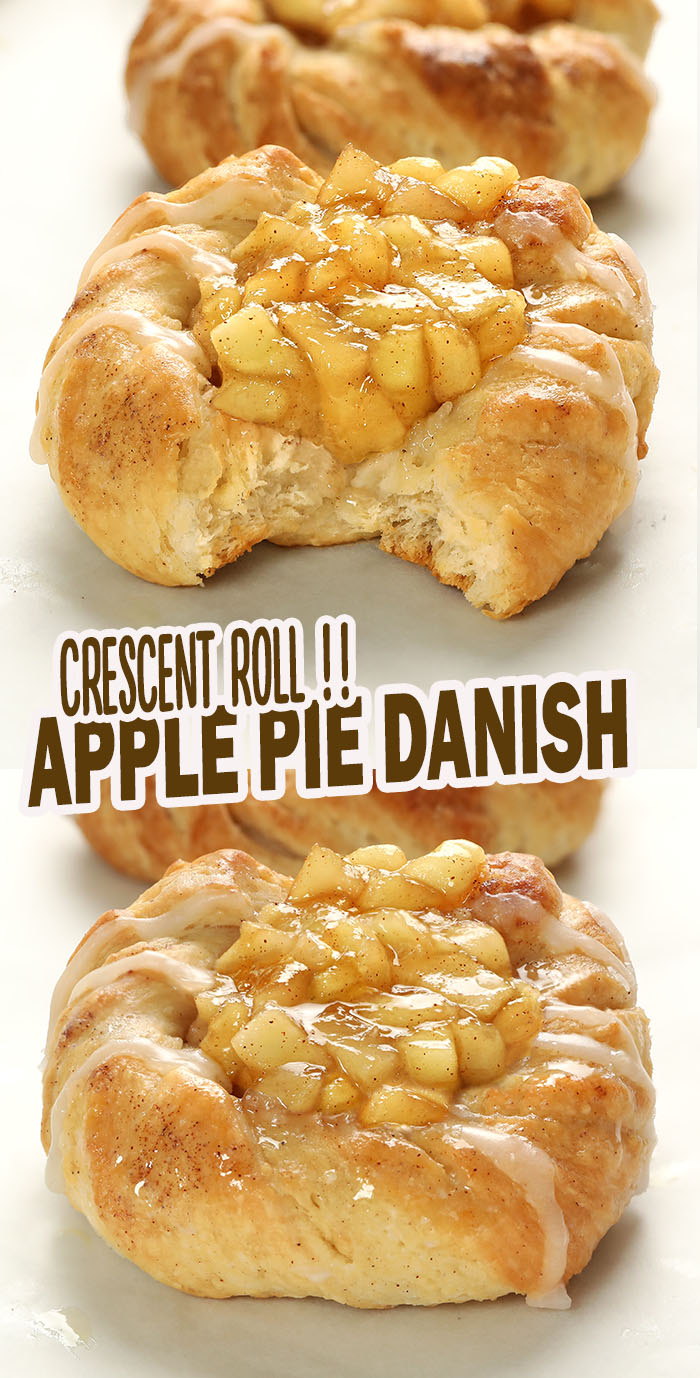 Crescent Roll Apple Danish recipe is fast, delicious, and made with crescent roll dough, fresh apples for the apple pie filling, and a simple sugar glaze!