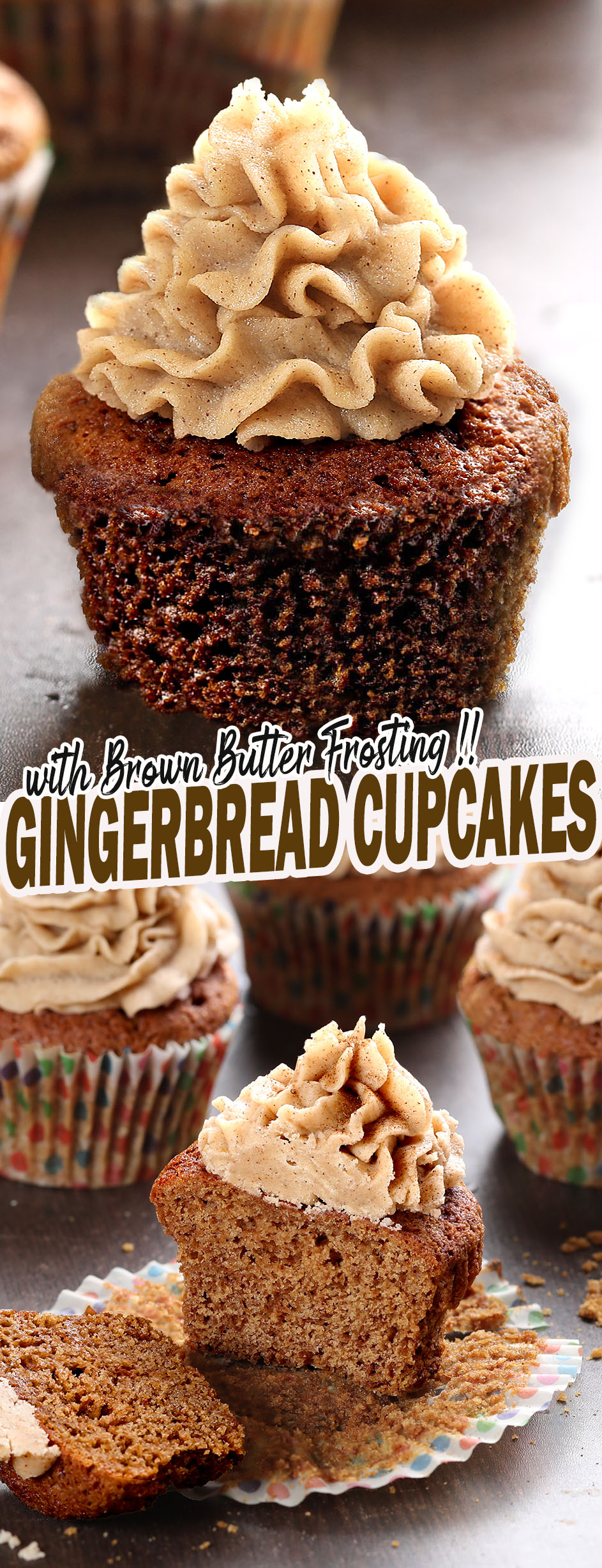 These Gingerbread Cupcakes with Cinnamon Brown Butter Frosting are the perfect sweet treat for the Christmas Holidays! Moist, so delicious, full of warming spices, and topped with cinnamon brown butter frosting simple enough to make any day of the week for a fun December treat.