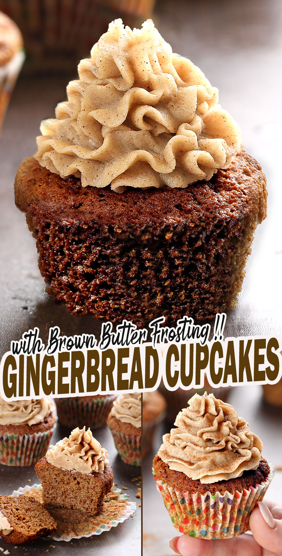 These Gingerbread Cupcakes with Cinnamon Brown Butter Frosting are the perfect sweet treat for the Christmas Holidays! Moist, so delicious, full of warming spices, and topped with cinnamon brown butter frosting simple enough to make any day of the week for a fun December treat.