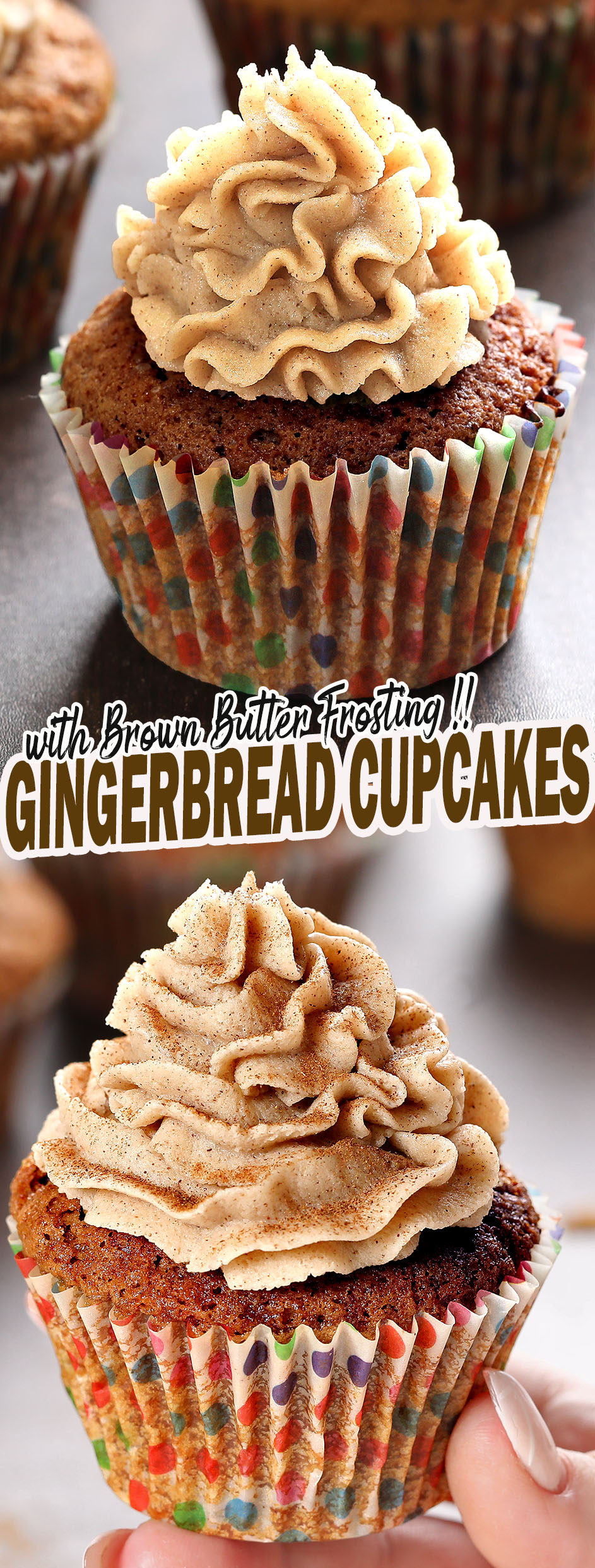 These Gingerbread Cupcakes with Cinnamon Brown Butter Frosting are the perfect sweet treat for the Christmas Holidays! Moist, so delicious, full of warming spices, and topped with cinnamon brown butter frosting simple enough to make any day of the week for a fun December treat.
