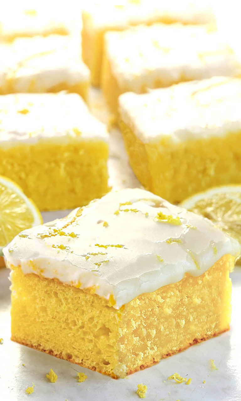 Best Lemon Pudding Sheet Cake with Lemon Glaze
