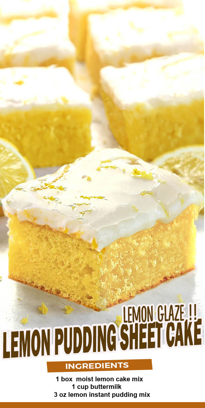 Best Lemon Pudding Sheet Cake is a lemon lover’s dream! Tender, moist dessert that’s made with a boxed cake mix, lemon pudding mix, and covered with a 3-ingredient lemon glaze! Ready to enjoy in just 35 minutes!