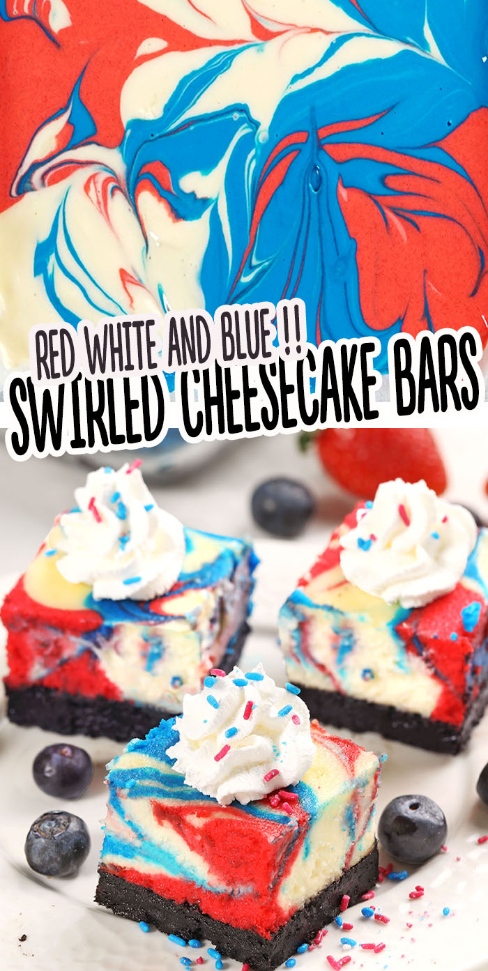 These festive cheesecake bars are rich, creamy, and perfect for 4th of July, Memorial Day, or any patriotic party!