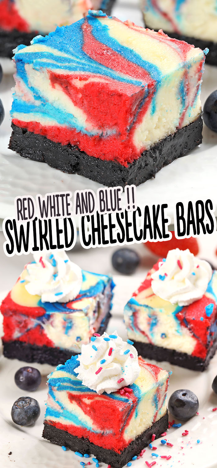 These festive cheesecake bars are rich, creamy, and perfect for 4th of July, Memorial Day, or any patriotic party!