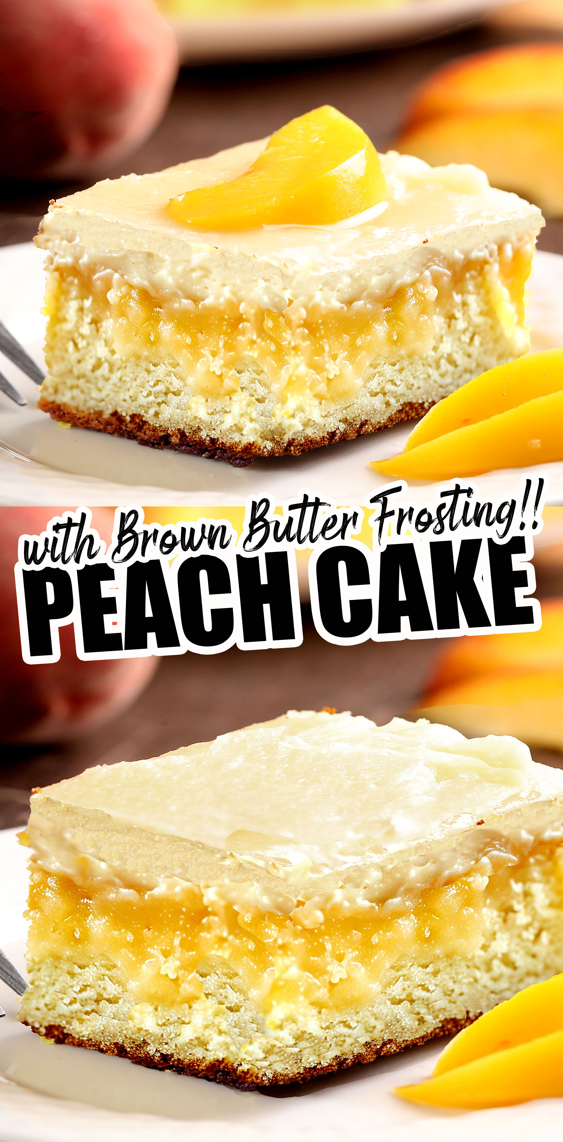 Learn how to make a moist peach cake with brown butter frosting using fresh peaches and pantry staples.