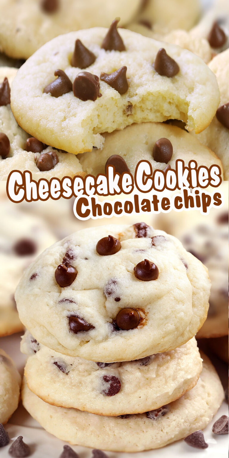 Soft, creamy and packed with mini chocolate chips, these Chocolate Chip Cheesecake Cookies taste like cheesecake in cookie form. An easy dessert recipe everyone will love!