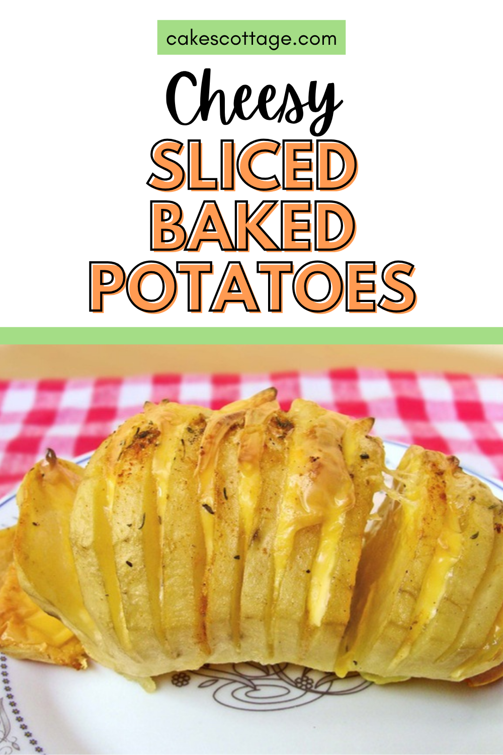 Cheesy sliced baked potato on a plate