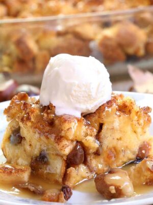 Old fashioned bread pudding with vanilla,bourbon or caramel sauce is an easy and simple homestead recipe to use up eggs, milk and stale bread. Comfort food at its best – breakfast, dessert, or snack!