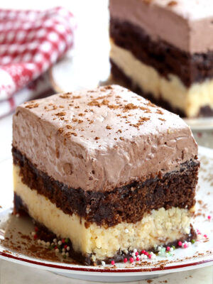 A combination of chocolate marble cake and cheesecake with a creamy chocolate topping, this Italian Chocolate Cake is an absolute must try.