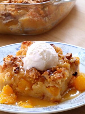 Easy Peach Bread Pudding is a summer dessert that's bursting with peach flavor!