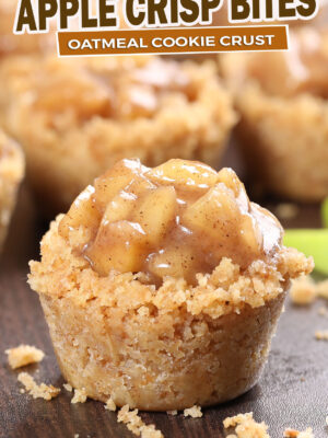 Apple Crisp Bites – A little bite of heaven! Crispy baked oatmeal cookie crust on the outside, soft apple pie on the inside! You’ll be enjoying this awesome dessert in about 30 minutes.